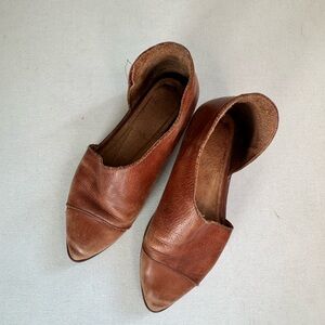 FP Genuine Leather Cutout Booties Brown Distressed Boho Pointed Toe Slip On